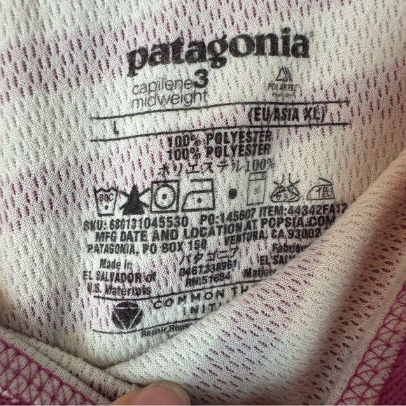 Patagonia Women's Large Capilen 3 Fuchsia Striped Midweight Base Layer Pants L - Picture 2 of 4